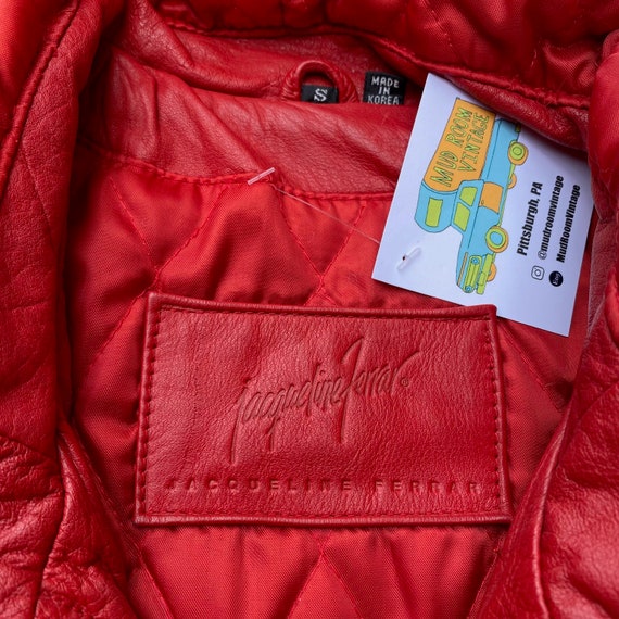 80s 90s Red Leather Coat with Hood, Zip Up Toggle… - image 6
