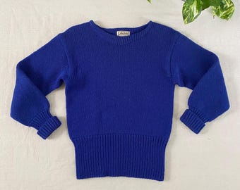 Vintage 1940s Blue Wool Pullover Sweater, Society Sportswear, 36" Chest
