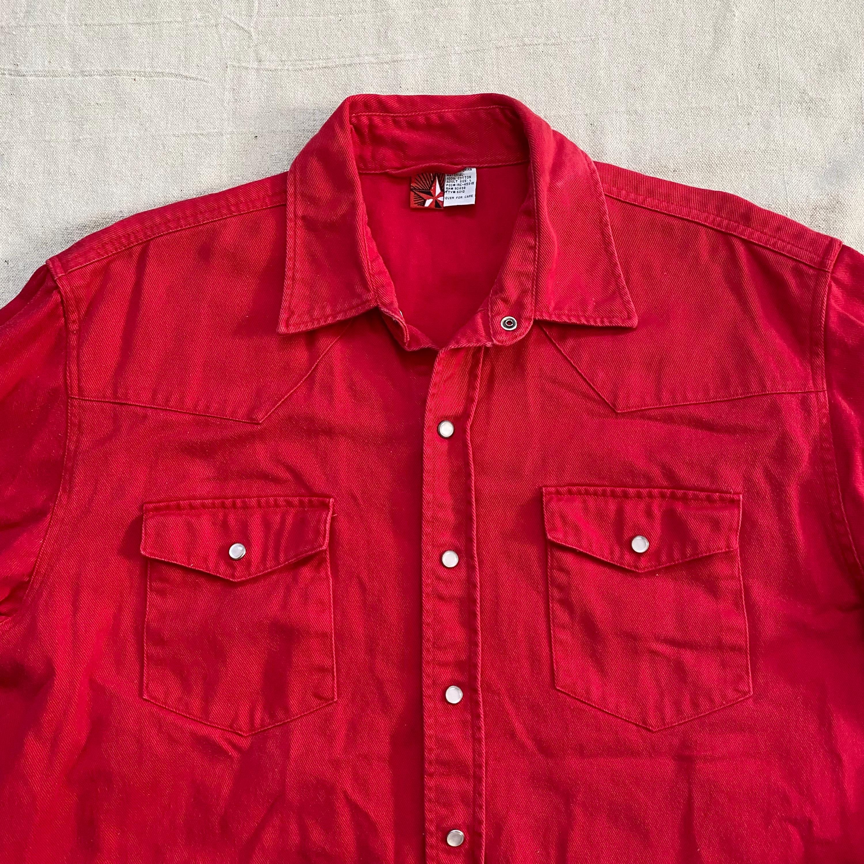 Vintage 90s Marlboro Red Denim Western Shirt, Pearl Snap Long