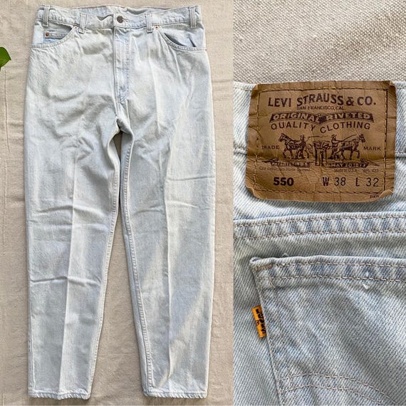 Vintage 90s Levi's 550 Jeans, Orange Tab, Light Wash Denim, Men's