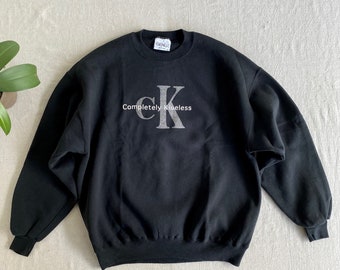 Vintage 90s Completely Klueless CK Glitter Graphic Sweatshirt, Back Crewneck Pullover, Size XL, Calvin Klein Clueless Shirt