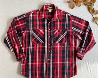 Vintage St John's Bay Flannel: Shirt Big Mac Blue White Plaid