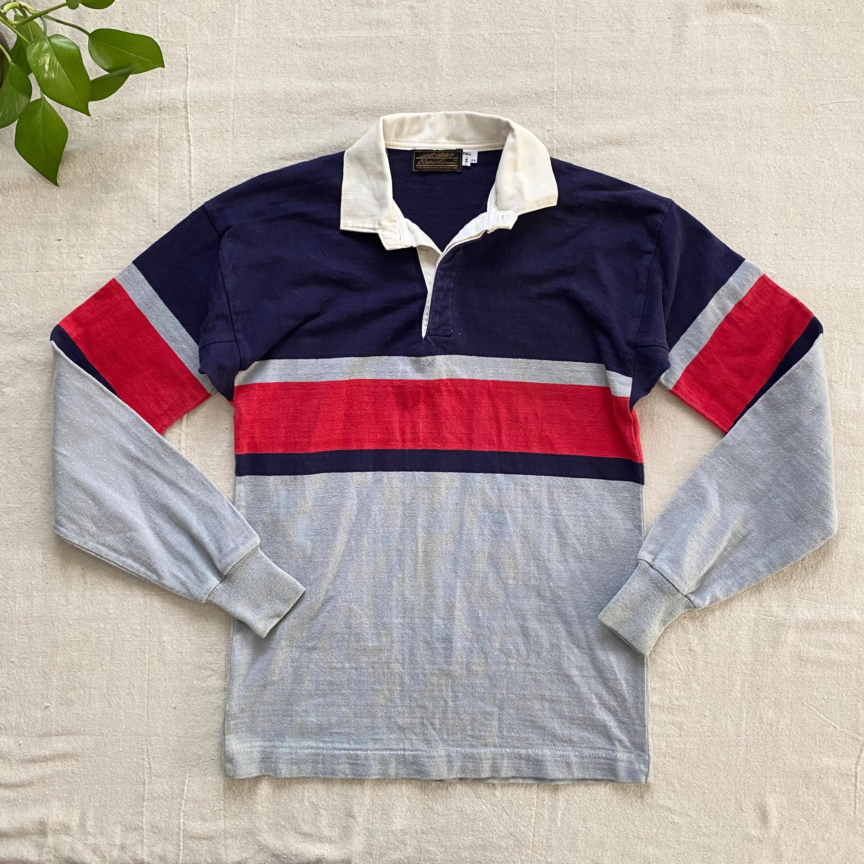 Vintage 90s Eddie Bauer Striped Rugby Shirt, Long Sleeve Polo