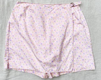 90s/Y2K Pink Floral Skorts Shorts, Size 14, 32 Wait, Liz Claiborne Wrap Mini Skirt Lightweight Cotton
