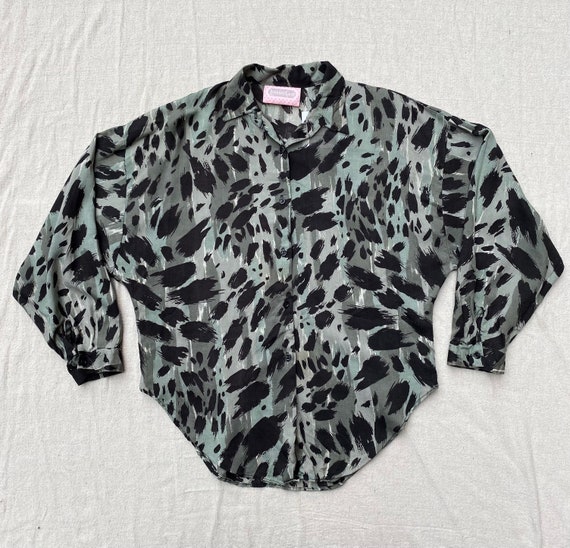 Vintage 90s Abstract Brush Stroke Blouse, Women's… - image 1