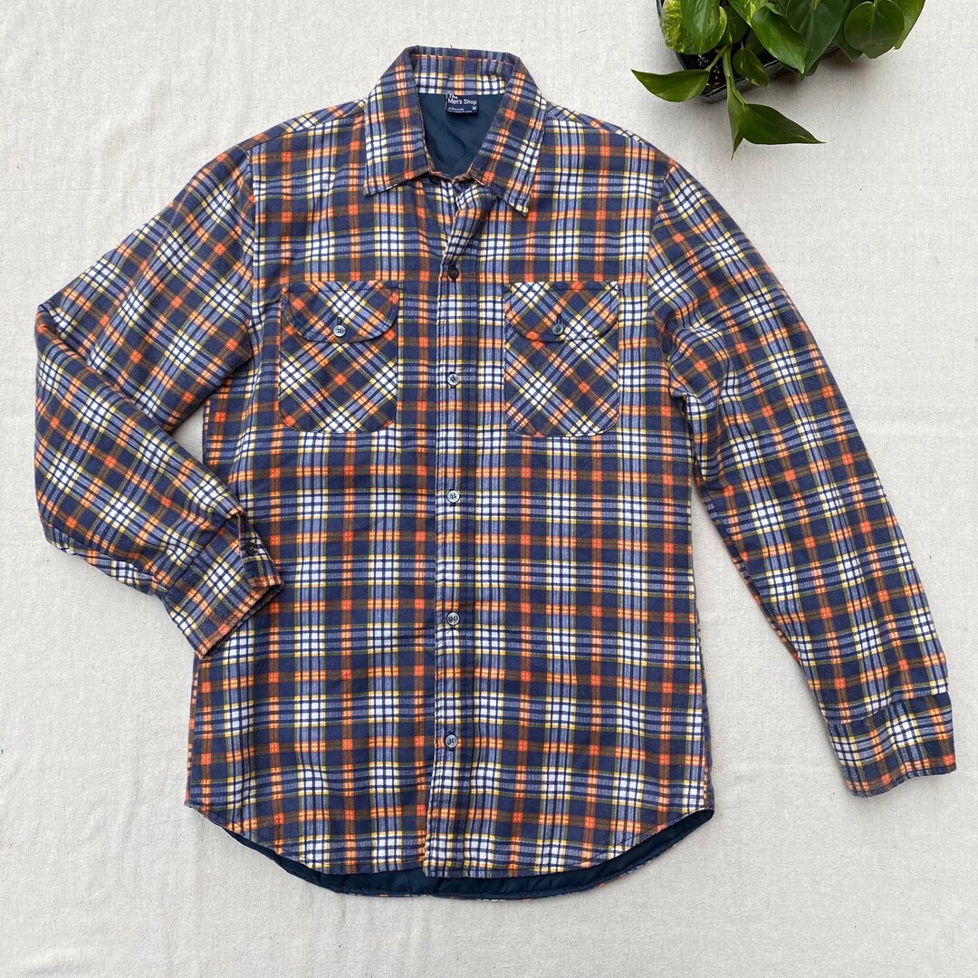 80s Jcpenney Plaid Flannel Shirt Jacket Quilted Lining Button Etsy