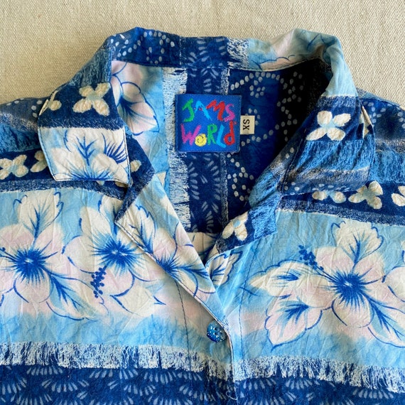 90s Jams World Hawaiian Shirt, Blue Tropical Flor… - image 4