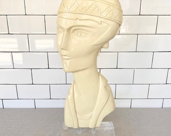 Vintage 1980s Art Deco Mannequin Bust with Clear Lucite Base, 1920s Flapper Woman Statue Sculpture, 20" Jewelry Accessories Display
