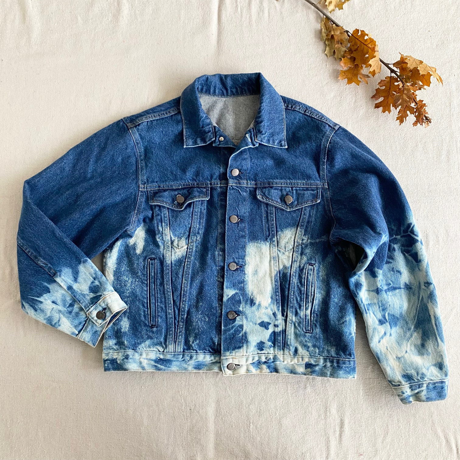 Vintage 80s 90s Tie Dye Denim Bleached Jean Jacket, Size
