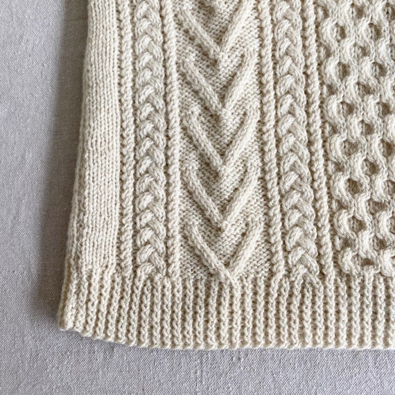 Vintage Irish Wool Fisherman Sweater, Cream White… - image 10