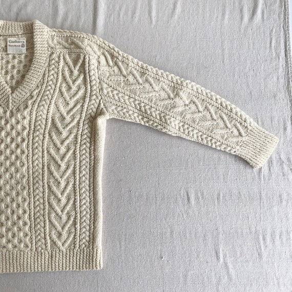 Vintage Irish Wool Fisherman Sweater, Cream White… - image 2