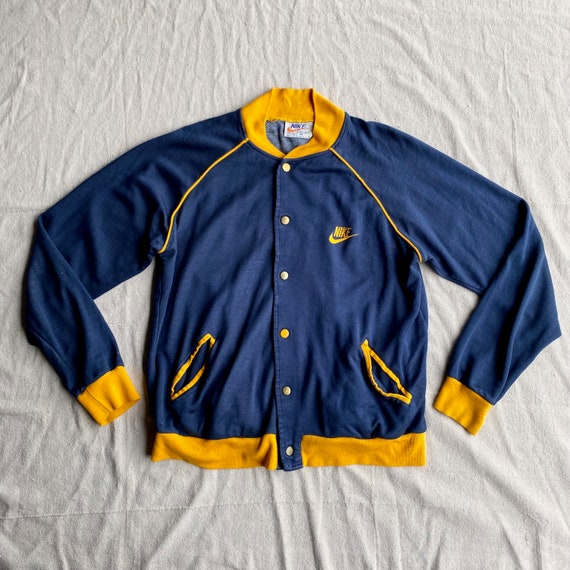 Vintage 70s-80s Nike Track Jacket, Blue with Yell… - image 1