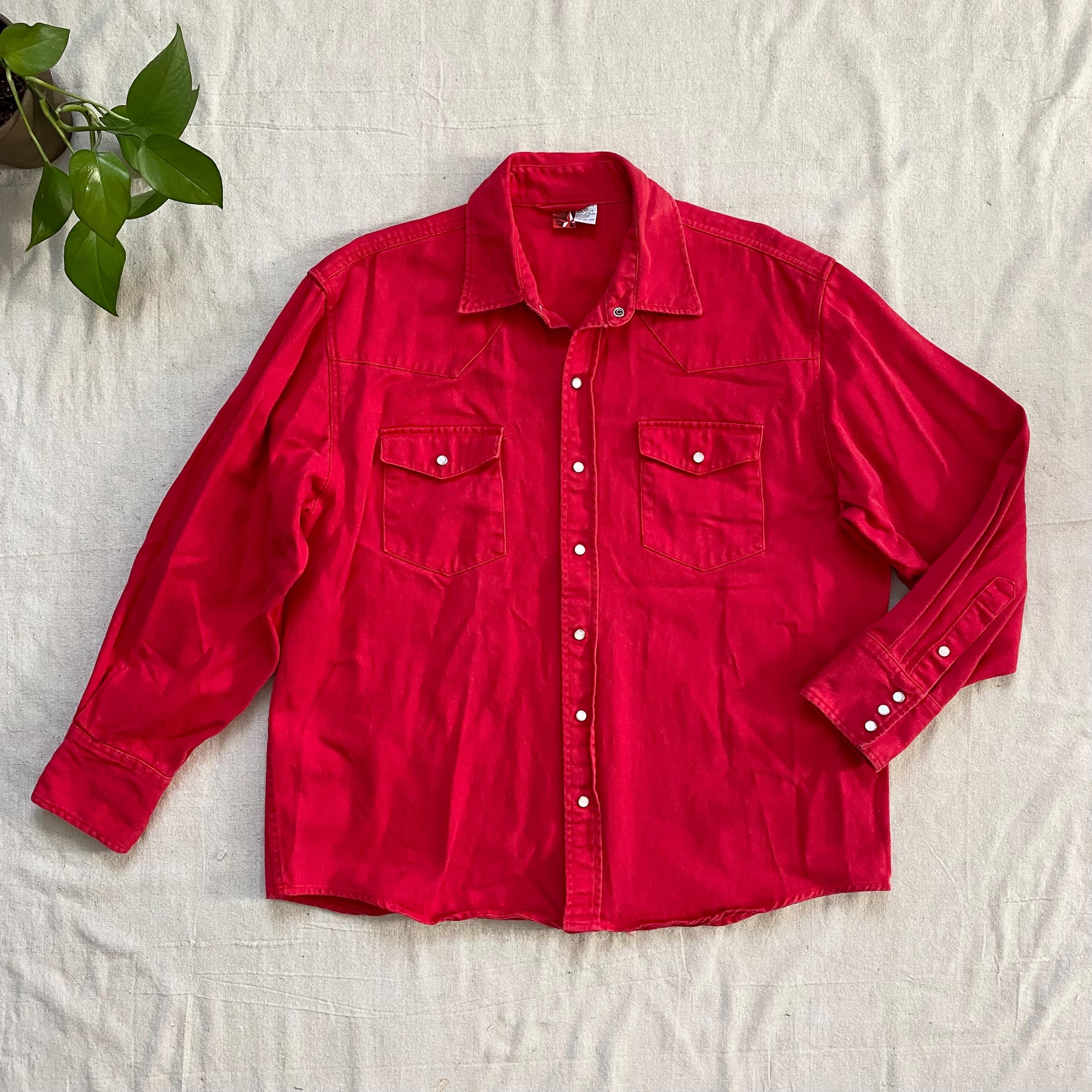 Vintage 90s Marlboro Red Denim Western Shirt, Pearl Snap Long