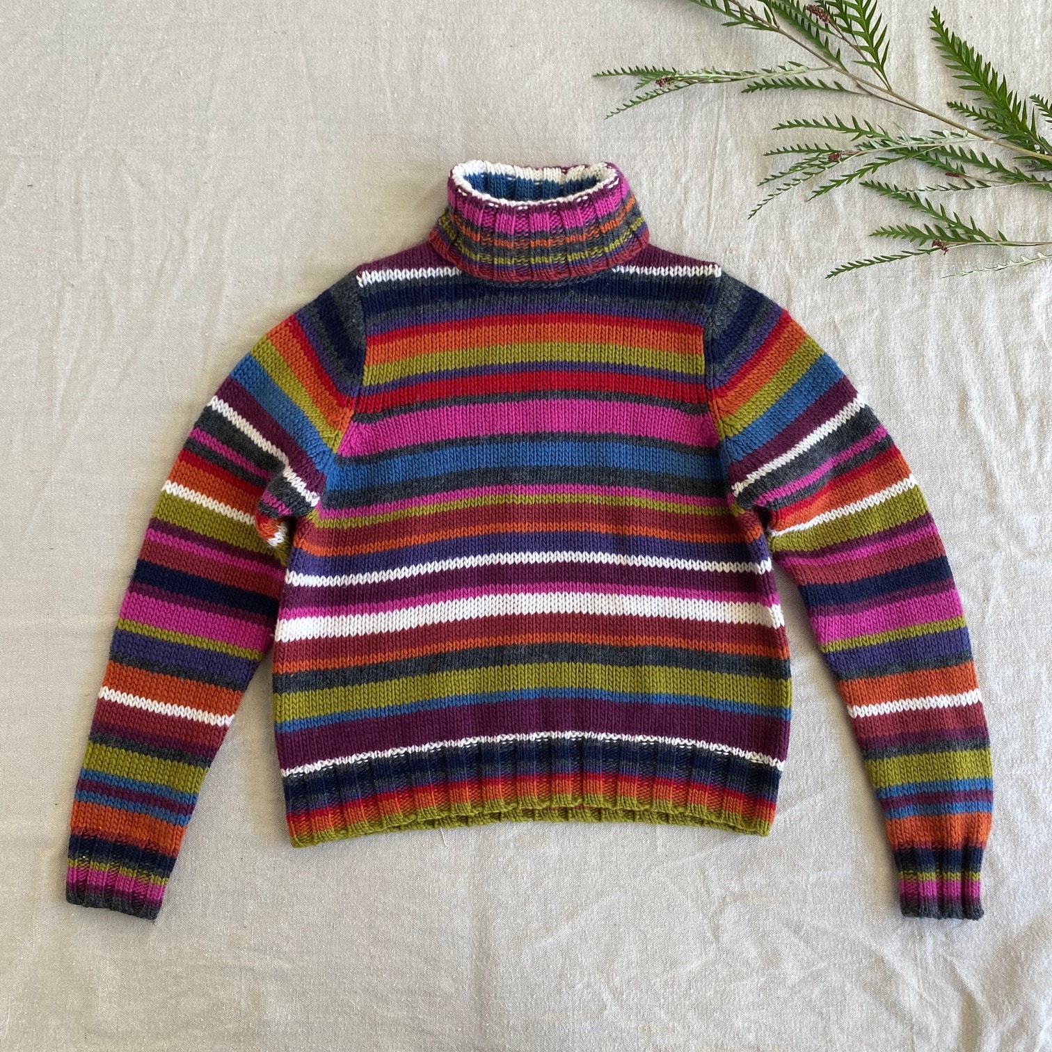 90s Y2K Colorful Striped Wool Turtleneck Cropped Sweater, Women's