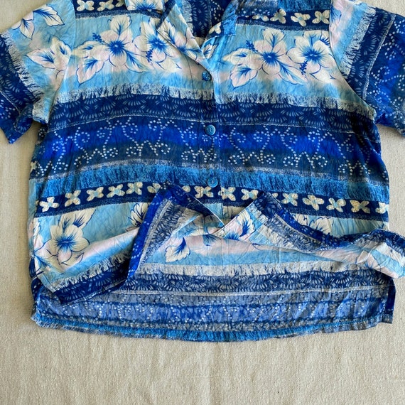 90s Jams World Hawaiian Shirt, Blue Tropical Flor… - image 5