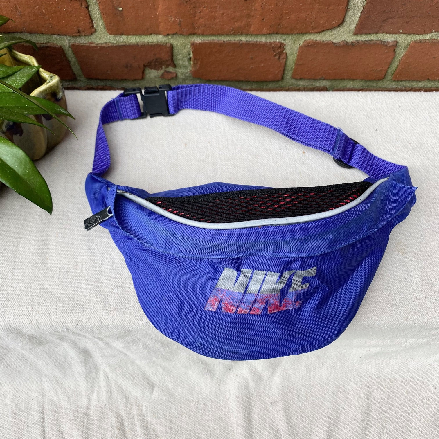 Vintage Nike Fanny Pack Blue Vinyl Grey Tag Waist Lumbar Bag 