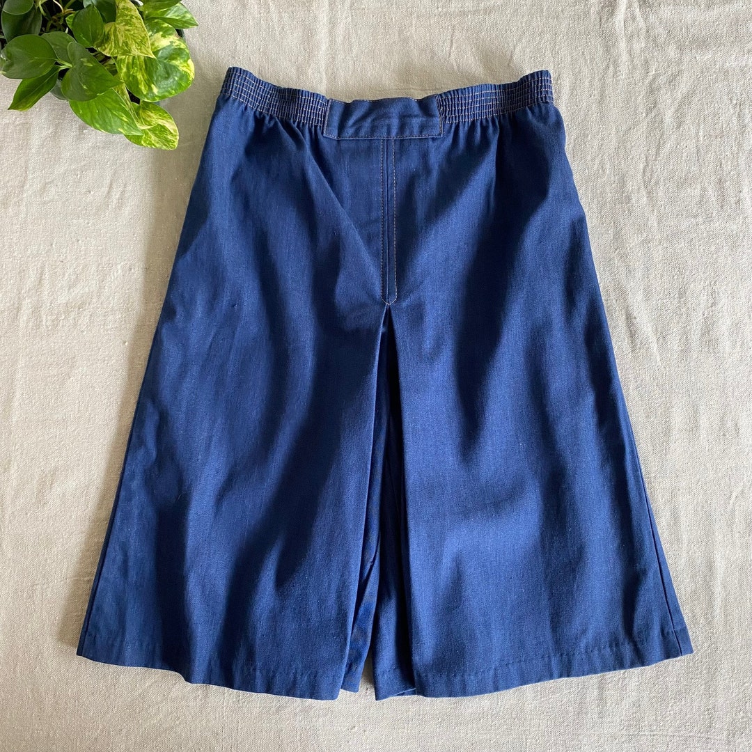 1970s Denim Culottes, High Rise Pleated Wide Leg Jean Shorts, Size 12 ...