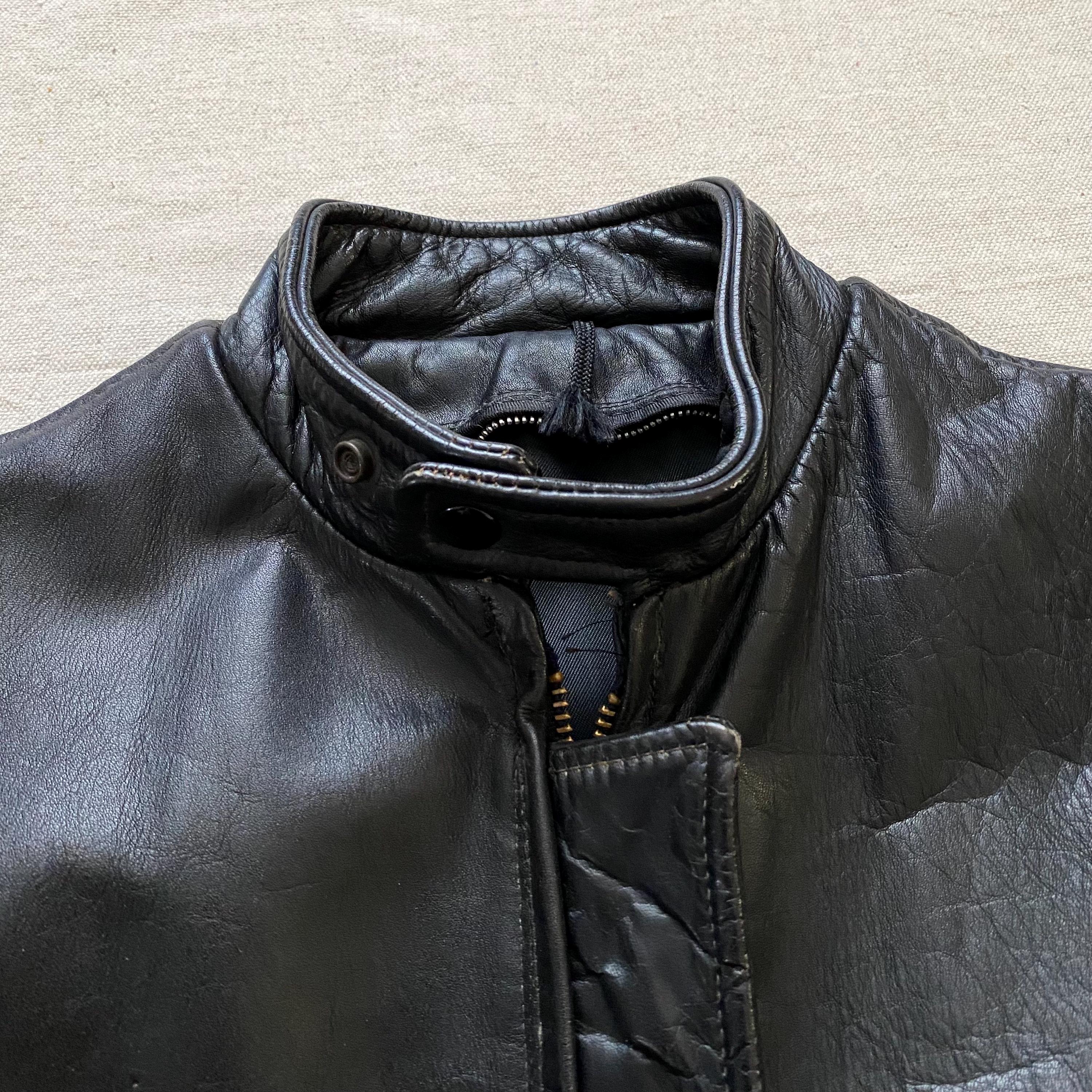 Vintage 60s-70s Cafe Racer Motorcycle Biker Jacket, Black Leather