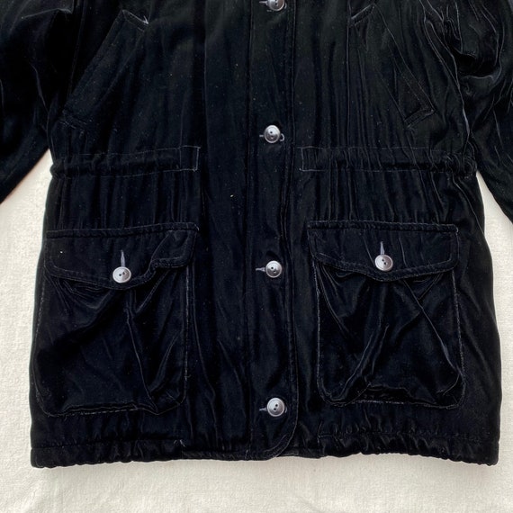 Vintage Black Velvet Coat with Hood, 90s Banana R… - image 4