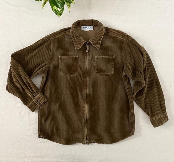 Vintage 1990s Brown Corduroy Jacket, Zip Up Collared, Women's Size XL, Basic Minimalist