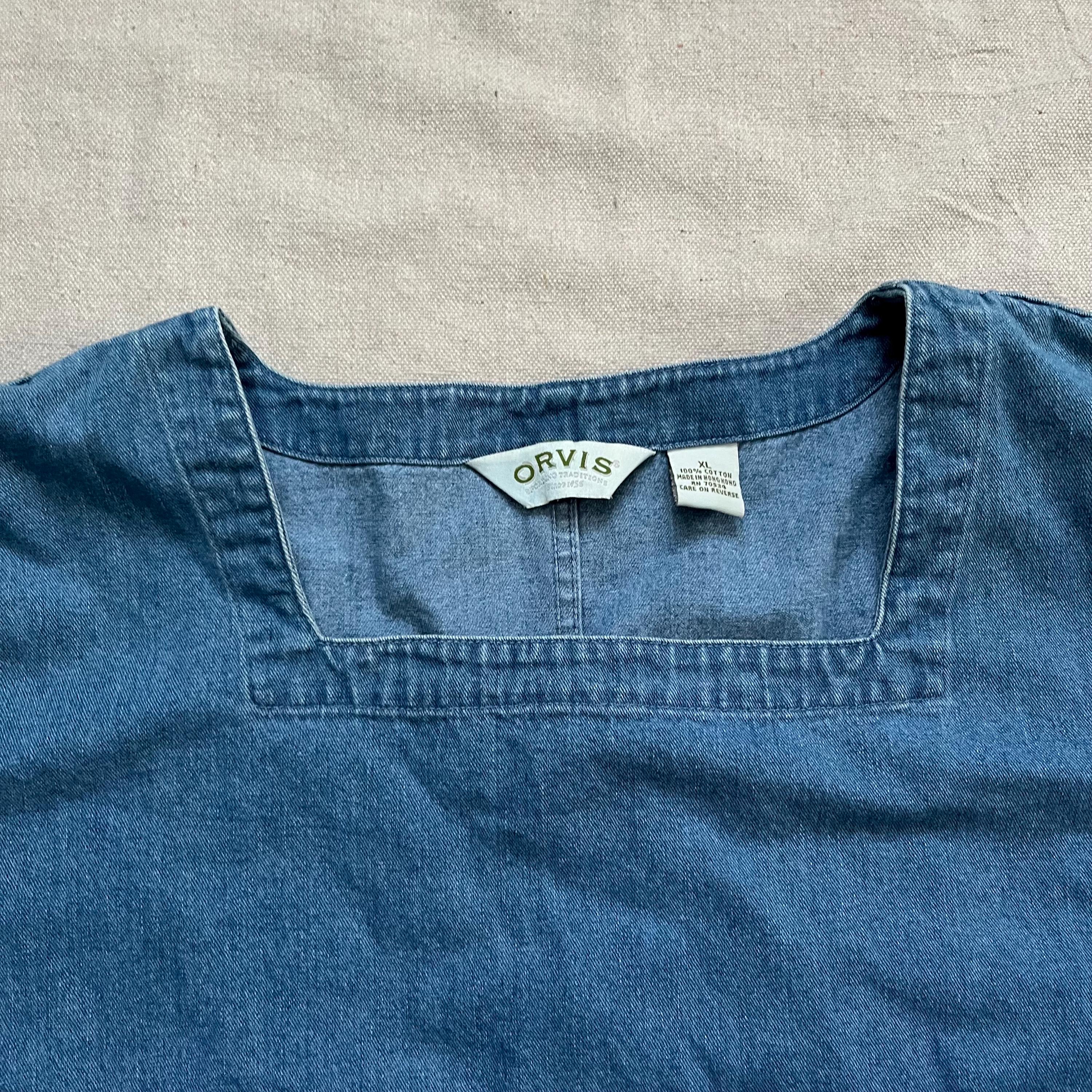 orvis denim dress Vintage ORVIS Sz 8 Western Denim Dress Long Modest Prairie Pintuck