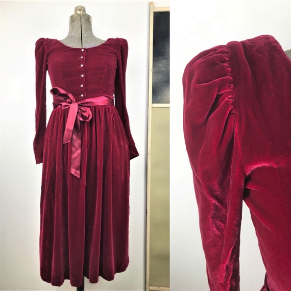 80s Red Velvet Dress Vintage Liz Claiborne Rhinest