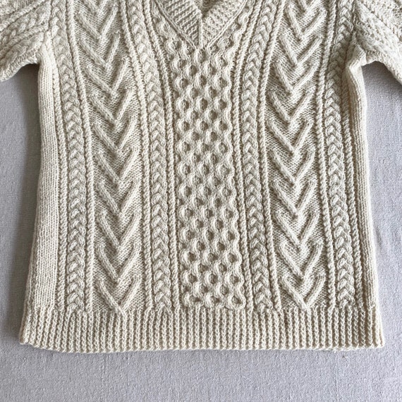 Vintage Irish Wool Fisherman Sweater, Cream White… - image 5