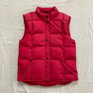 Vintage 1980s Red Puffer Vest, Quilted Down Filled, Snap Front