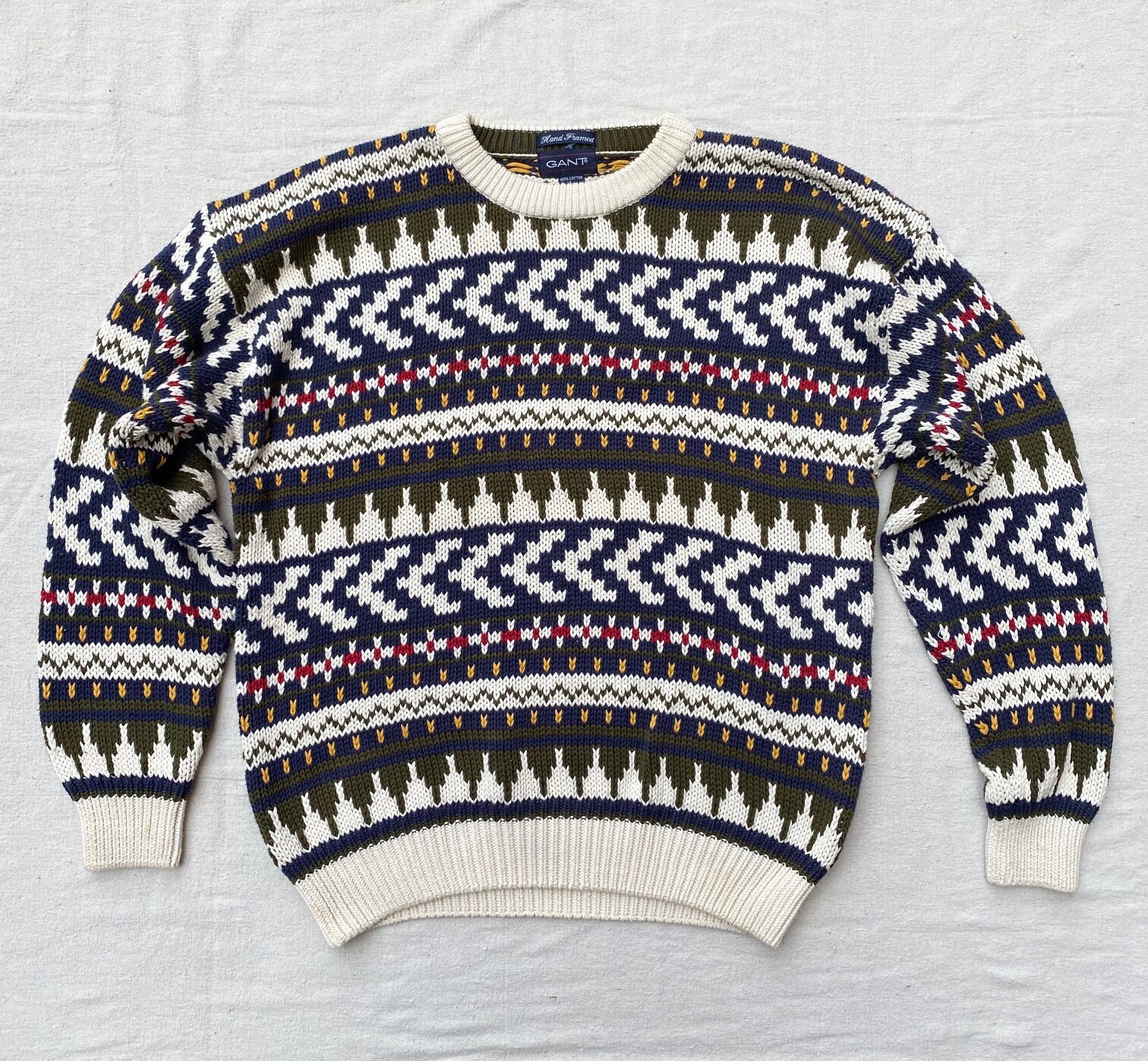 Strøm Notesbog skuffe 90s GANT Geometric Knit Sweater Chunky Fair Isle Stripe - Etsy
