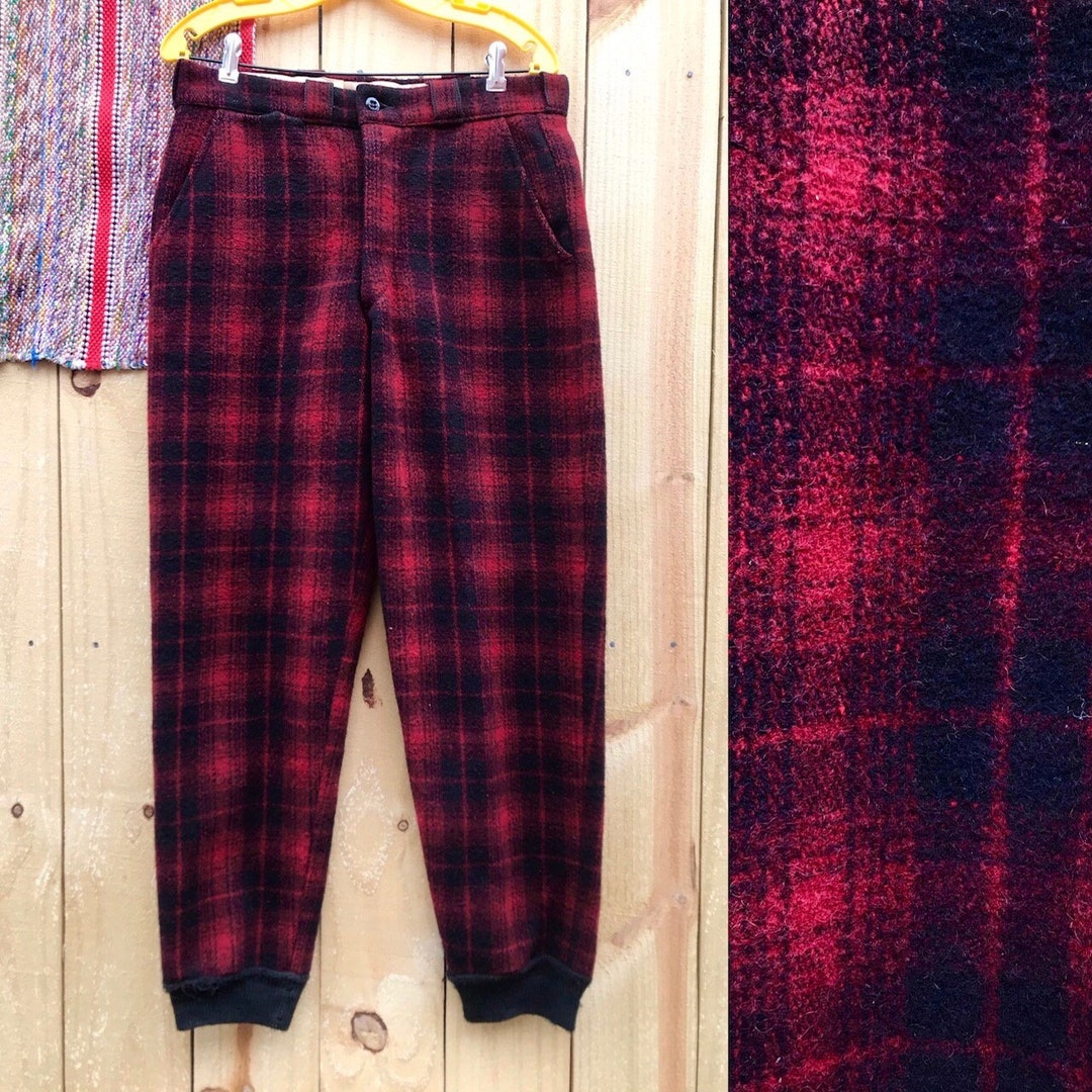 Vintage 50s Plaid Wool Hunting Pants Red Black Mackinaw Buffalo Plaid
