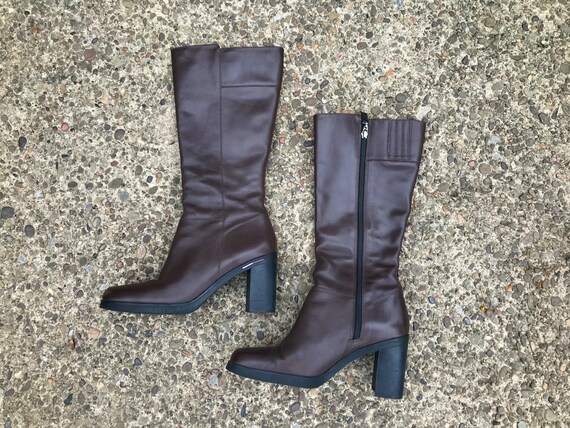 90s Tommy Hilfiger Boots Knee High Block Heel Brow