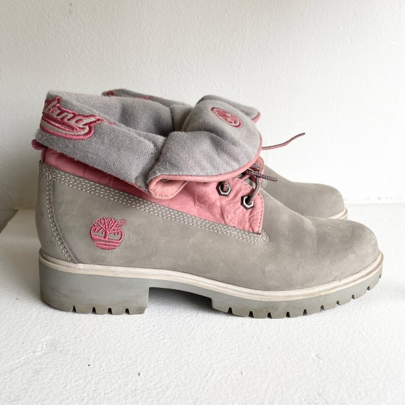 Y2K Timberland Boots Pink Gray Leather 