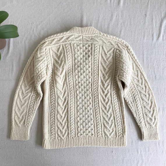 Vintage Irish Wool Fisherman Sweater, Cream White… - image 8