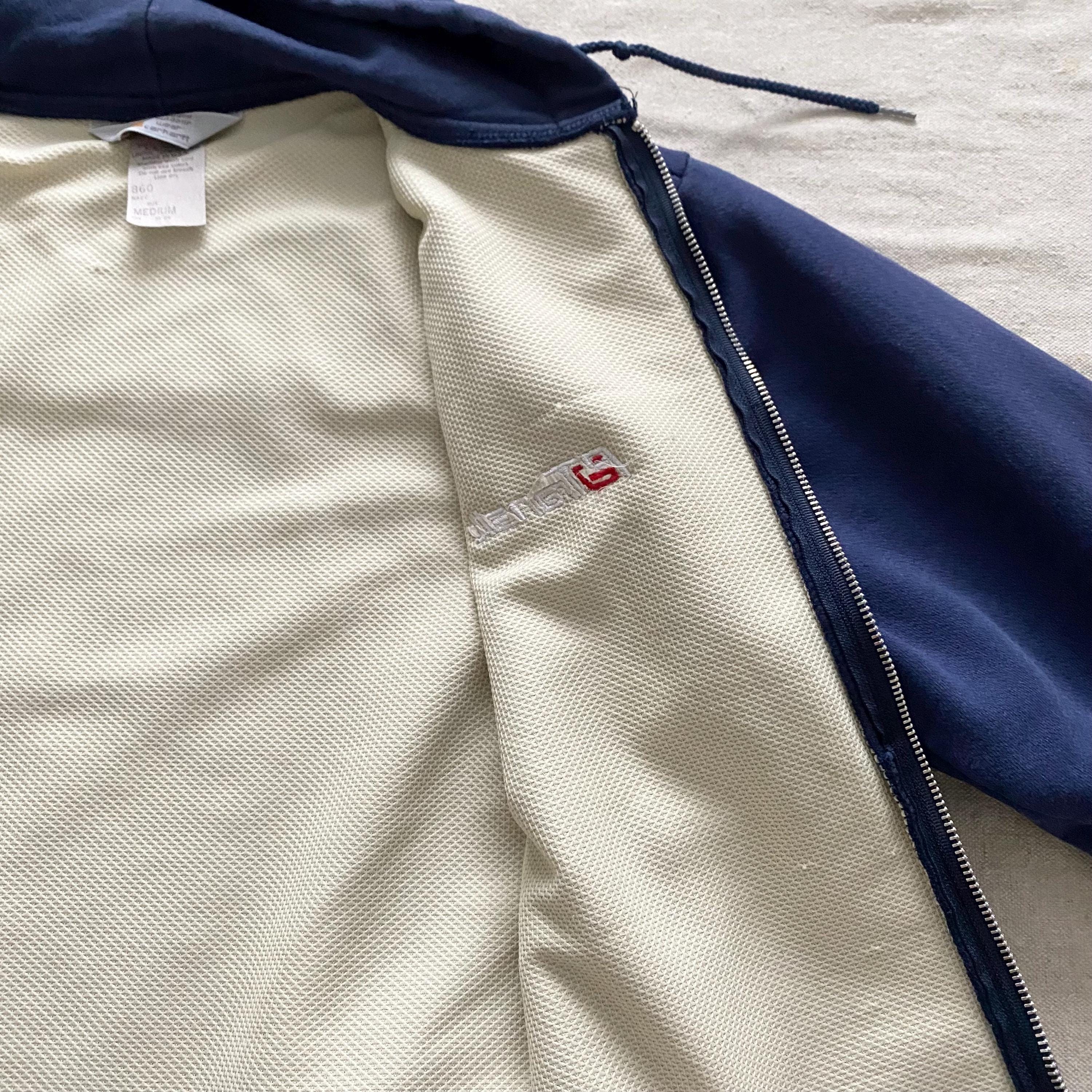 Vintage 80s Carhartt Hoodie With Patransit Logo, Navy Blue Thermal