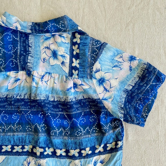 90s Jams World Hawaiian Shirt, Blue Tropical Flor… - image 9