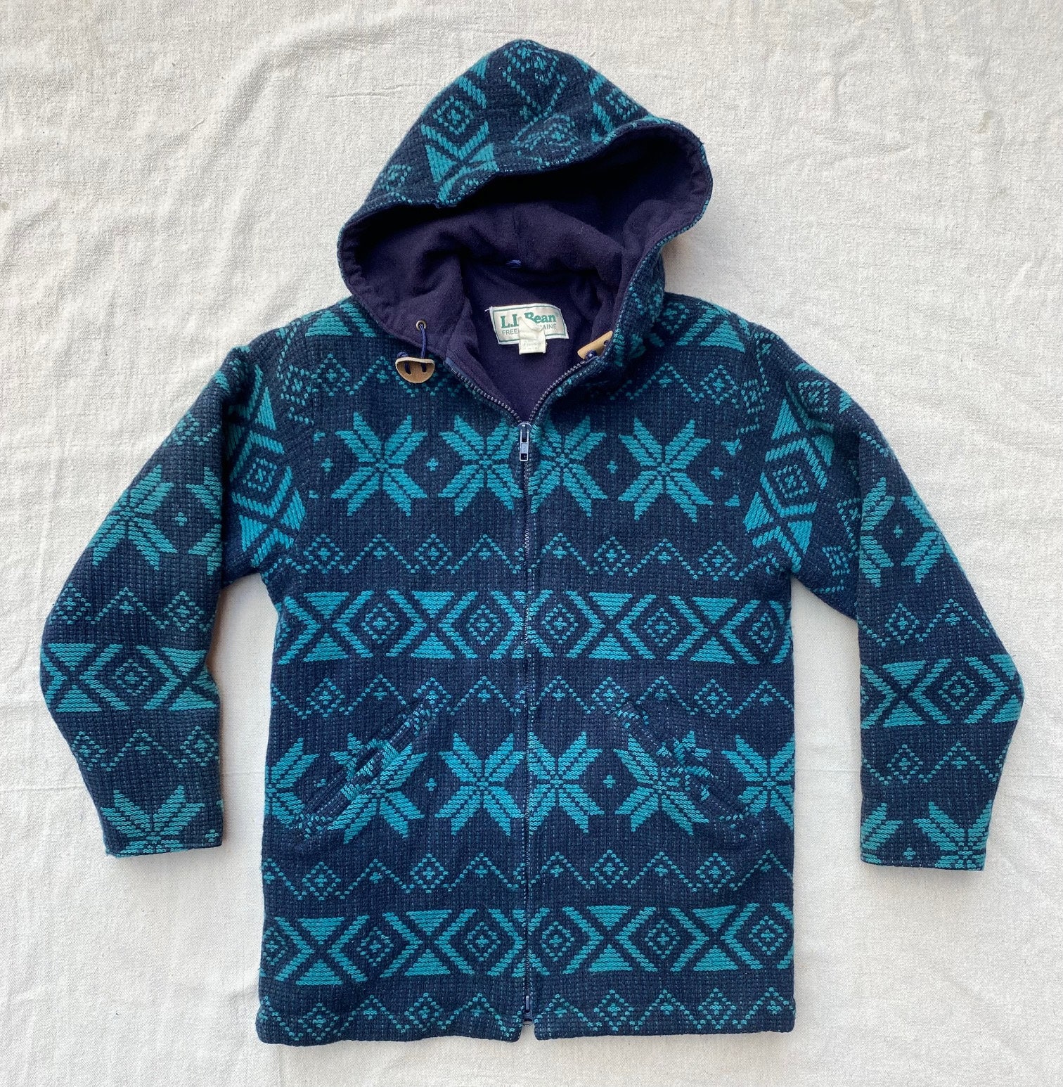 Vintage LL Bean Snowflake Pattern Wool Hooded Coat Teal Blue - Etsy