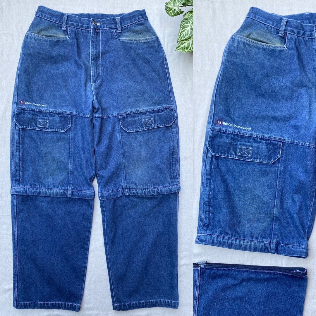 90s Y2K Baggy Jeans With Cargo Pockets Zip off Legs Etsy