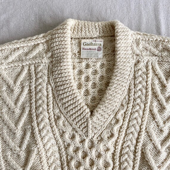 Vintage Irish Wool Fisherman Sweater, Cream White… - image 3