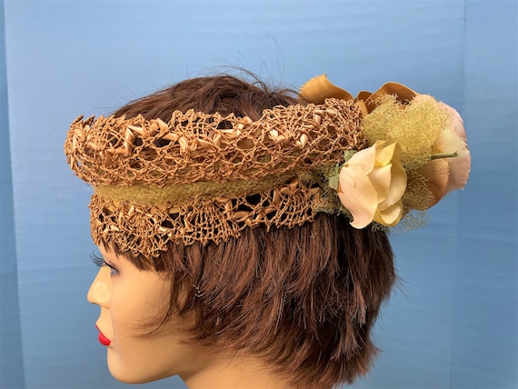 Vintage 1940's Open Crown Straw Halo Hat with Pin… - image 3