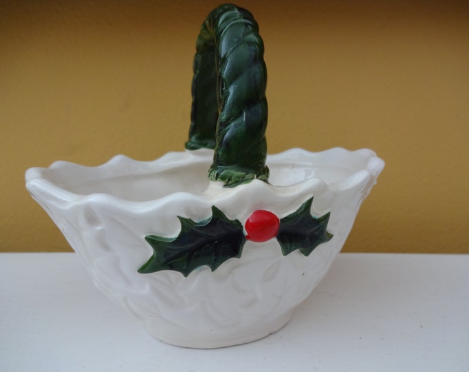 Vintage Lefton Christmas Candy Dish Lefton Exclusives White Holly