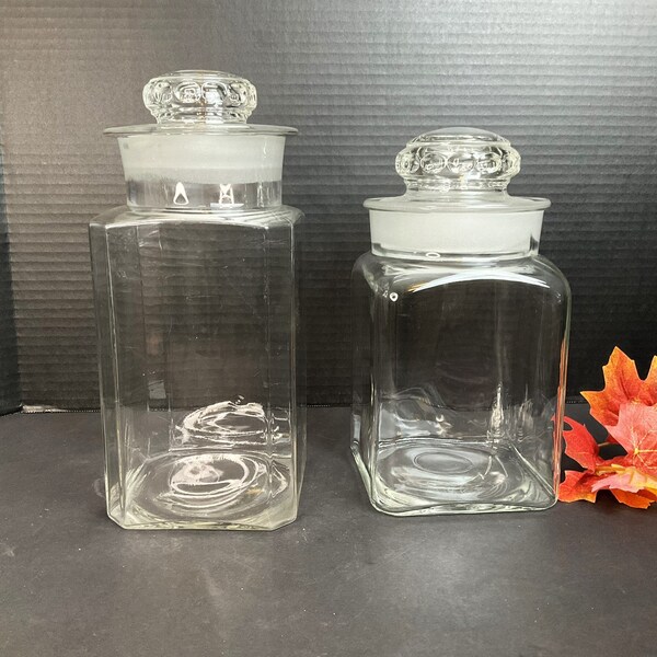 Vintage Dakota  Apothecary Jars - Your Choice - 5" x 9 1/2" or 5" x 11"- Ground Glass Stoppers w/Thumbprint Knob- Drugstore Candy Jar