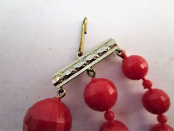 1940's or 50's Triple Strand Red Bead Necklace - … - image 6