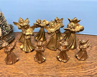 11 Miniature Golden  Angels - Angels with Musical Instruments - Angel Ornaments - 2 Sizes - Italy - Hong Kong - Feather Tree Ornaments