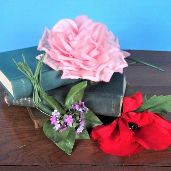 Vintage Millinery Flowers - Your Choice - Vintage Silk Flower Pins - Corsage/Dress Pins - Millinery Supply - Doll Supplies