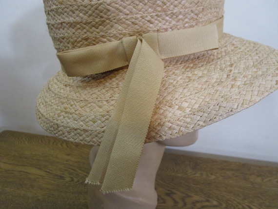 Vintage Amy‎ New York Straw Boater Hat Abraham Straus Ribbon Accent Vintage Amy New York Straw Boater Hat Abraham Straus Ribbon  main image 4