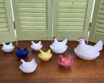 Vintage Milk Glass Hen on Nest Salt Cellars - Your Choice