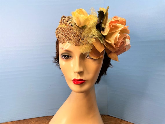 Vintage 1940's Open Crown Straw Halo Hat with Pin… - image 1