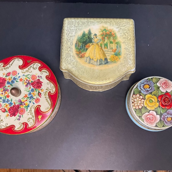 Vintage English Biscuit Tins -  Your Choice - Pretty Floral Candy and Cookie Tins - Vintage Canisters - Vintage Storage