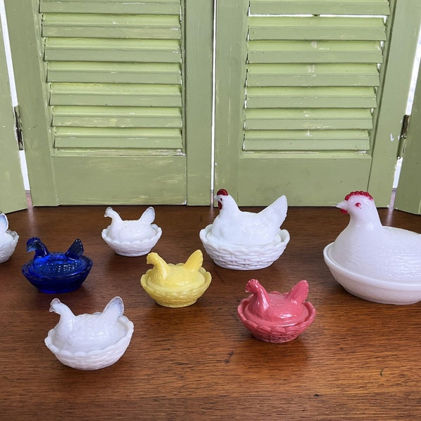 Vintage Milk Glass Hen on Nest Salt Cellars - Your Choice - Westmoreland Glass - Vallerysthal - Pink - Blue - Yellow - White - Small & Mini