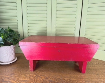 Rustic Red Step Stool - Shabby Chic Cricket Stool - Handmade Painted Step Stool - Primitive Farmhouse Decor